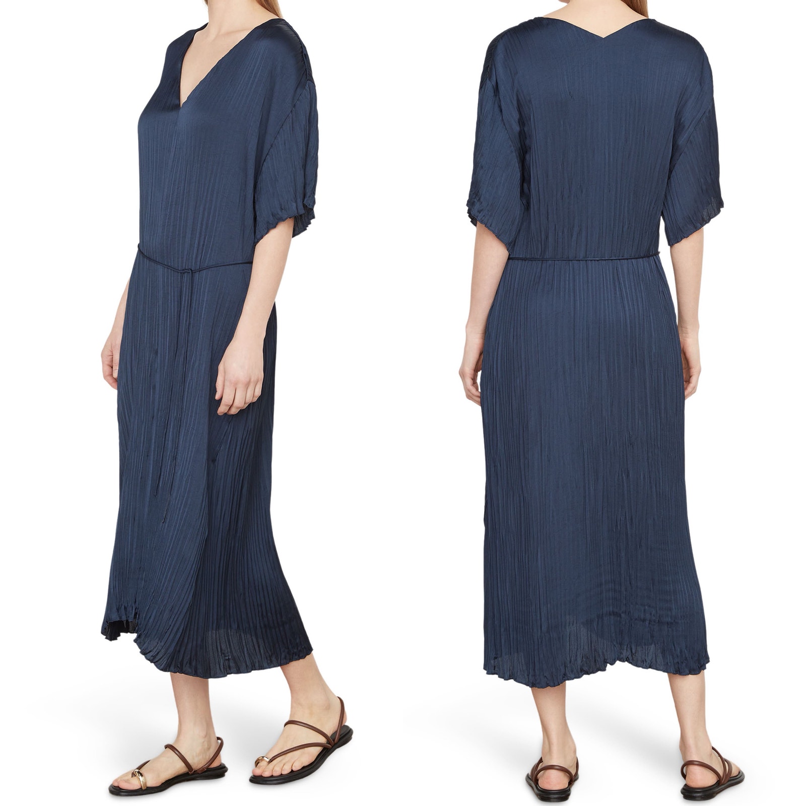Nwt Vince Crushed Pleated Midi Dress In Blue
